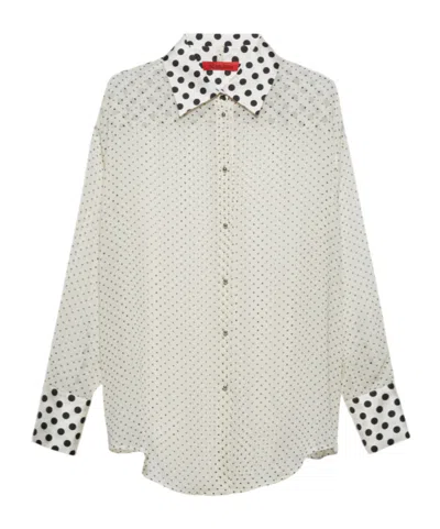 Maxco. Polka-dot Silk-georgette Shirt In White