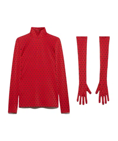 Maxco. Polka Dot T-shirt With Gloves In Red