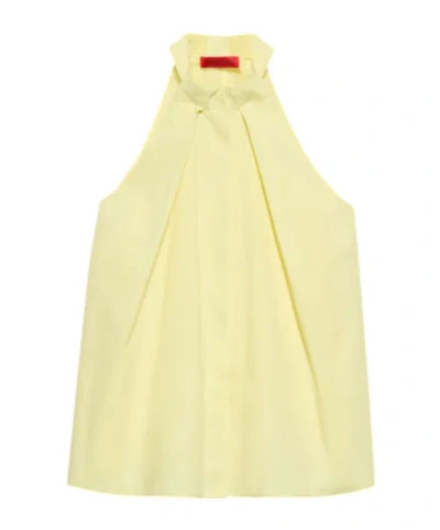 Maxco. Poplin And Sheer Off-shoulder Top In Yellow