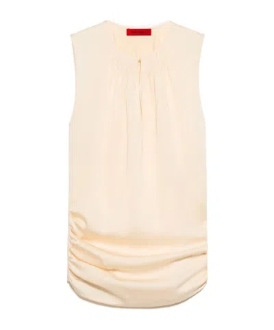 Maxco. Satin Top With Draping - Straw In Neutral