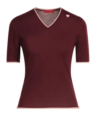 Maxco. Short-sleeved V-neck Sweater In Brown