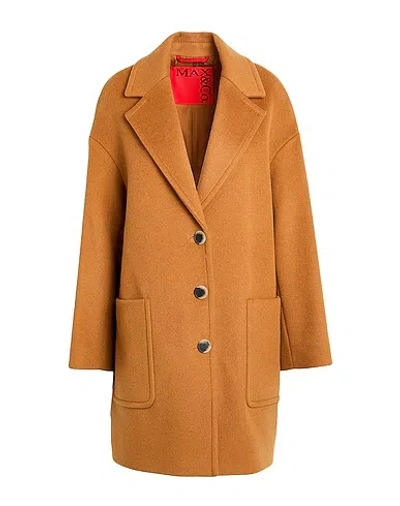 Maxco. Simple Single-breasted Wool Coat In Orange