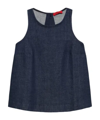 Maxco. Slit Denim Top In Blue