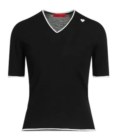 Maxco. Solid Color Knit Short-sleeve Top In Black