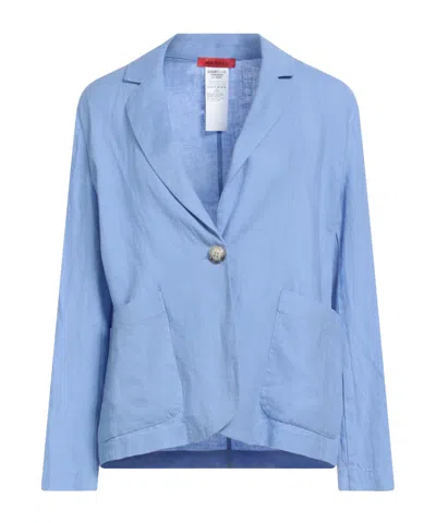 Maxco. Solid Color Linen Blazer In Blue