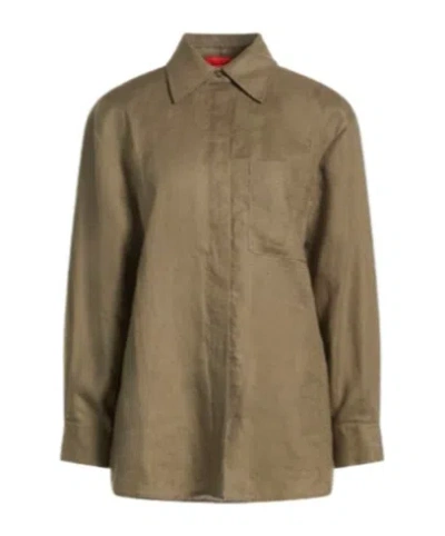Maxco. Solid Color Long Sleeve Linen Shirt In Brown