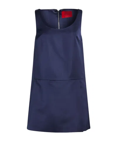 Maxco. Solid Color Sleeveless Satin Dress In Blue