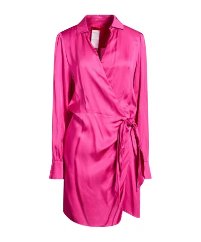 Maxco. Solid-color Long-sleeve Satin Shirt Dress In Pink