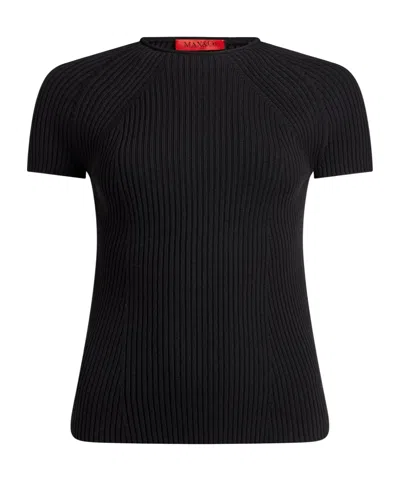 Maxco. Solid-colored Ribbed Short-sleeve T-shirt In Black