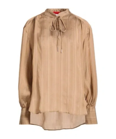 Maxco. Striped Satin Top In Nude