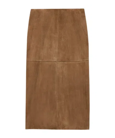 Maxco. Suede Column Skirt In Brown