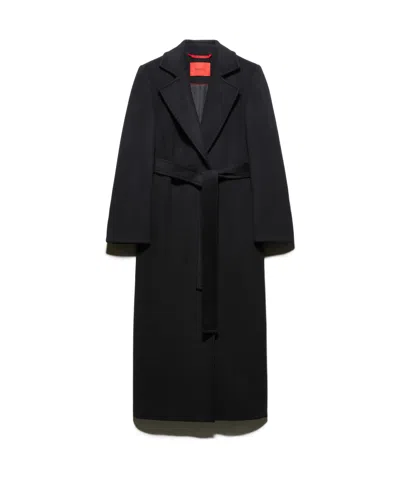 Maxco. Wool Belted Long Coat In Black