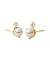 Maxcolor 0.12 Ct. Tw. Lab-grown Diamond & 5mmmm Pearl 14k Studs In Gold