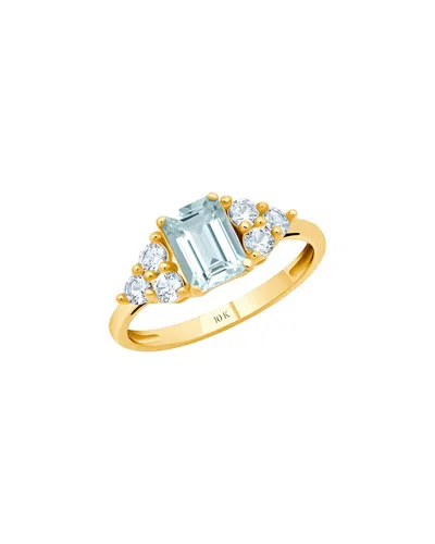Maxcolor 10k 0.70 Ct. Tw. Aquamarine Halo Ring In Gold