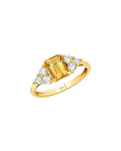 Maxcolor 10k 0.70 Ct. Tw. Citrine Halo Ring In Multi