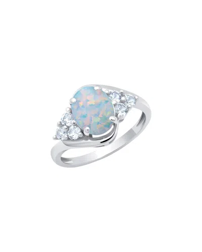 Maxcolor 10k 0.75 Ct. Tw. Lab-grown Opal Halo Ring In Metallic