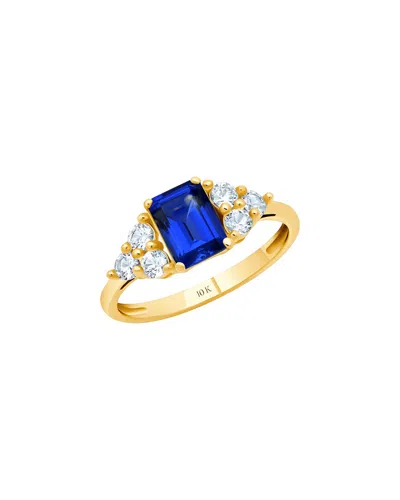 Maxcolor 10k 1.00 Ct. Tw. Lab-grown Blue Sapphire Halo Ring In Purple