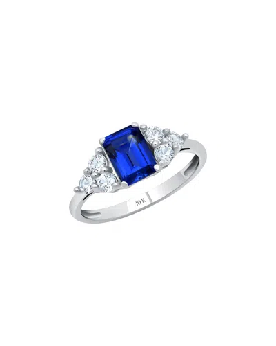 Maxcolor 10k 1.00 Ct. Tw. Lab-grown Blue Sapphire Halo Ring In White
