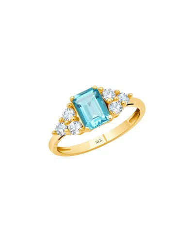 Maxcolor 10k 1.00 Ct. Tw. Swiss Blue Topaz Halo Ring In Multi