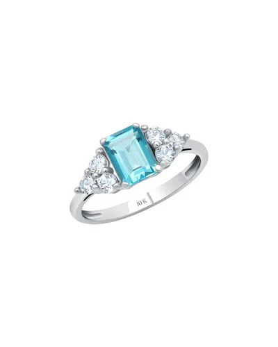 Maxcolor 10k 1.00 Ct. Tw. Swiss Blue Topaz Halo Ring In Multi