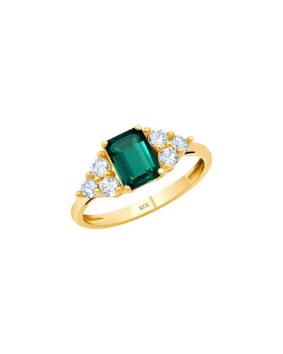 Maxcolor 10k 1.25 Ct. Tw. Lab-grown Emerald Halo Ring In Gold