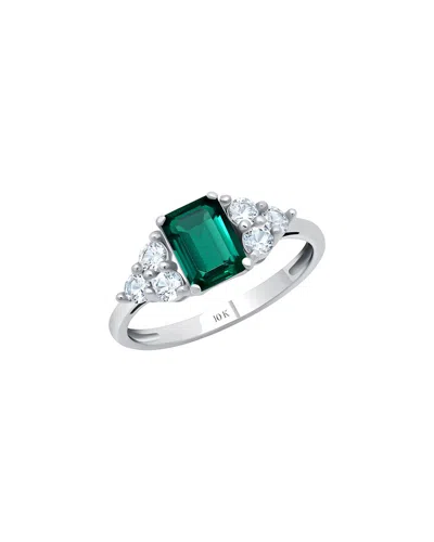 Maxcolor 10k 1.25 Ct. Tw. Lab-grown Emerald Halo Ring In Metallic