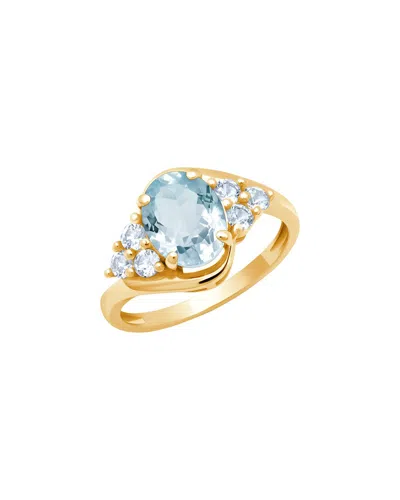 Maxcolor 10k 1.40 Ct. Tw. Aquamarine Halo Ring In Gold