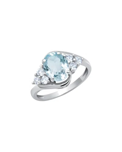 Maxcolor 10k 1.40 Ct. Tw. Aquamarine Halo Ring In Metallic