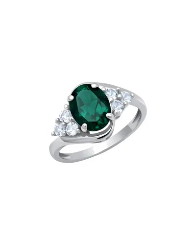 Maxcolor 10k 1.70 Ct. Tw. Lab-grown Emerald Halo Ring In Silver