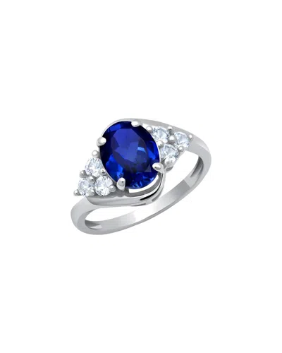 Maxcolor 10k 1.80 Ct. Tw. Lab-grown Blue Sapphire Halo Ring In Metallic