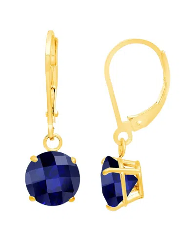 Maxcolor 10k 4.50 Ct. Tw. Lab-grown Blue Sapphire Dangle Earrings In Gold
