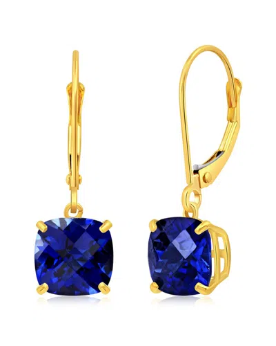 Maxcolor 10k 4.50 Ct. Tw. Lab-grown Blue Sapphire Earrings In Gold