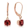 Maxcolor 10k Rose Gold 6mm Cushon Checkerboard Cut Dangle Leverback Earrings In Multi
