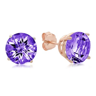 Maxcolor 10k Rose Gold 8mm Round Checkerboard Cut Stud Earrings In Green