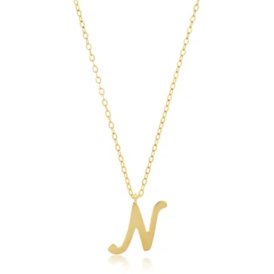 Maxcolor 10k Solid White Or Yellow Gold Dainty Script Initial With Extendable Necklace, 16+2 Inches In Multi