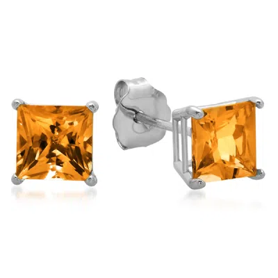Maxcolor 10k White Gold 5mm Princess Cut Stud Earrings In Multi