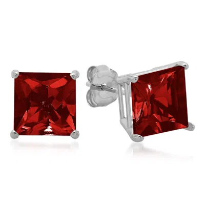 Maxcolor 10k White Gold 7mm Princess Cut Stud Earrings In Multi