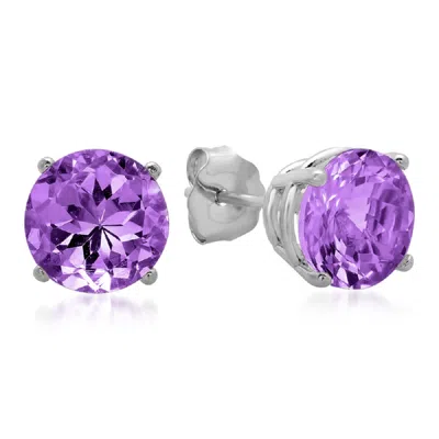 Maxcolor 10k White Gold 7mm Round Cut Aquamarine Stud Earrings In Multi