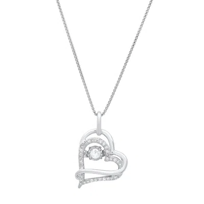 Maxcolor 10k White Gold 'golden Glimmer' Real Dancing Diamond Heart Pendant Necklace (1/5 Cttw.), 18"