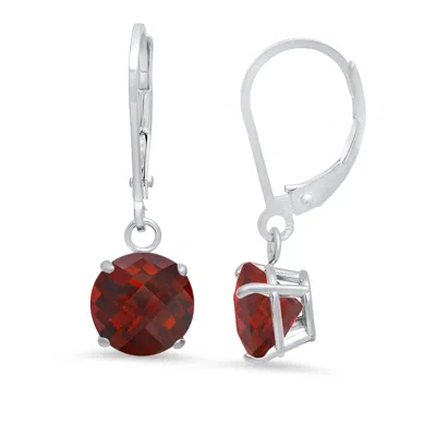 Maxcolor 10k White Gold Round Checkerboard Cut Gemstone Leverback Earrings (8mm) In Multi