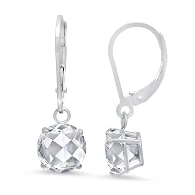 Maxcolor 10k White Gold Round Checkerboard Cut Gemstone Leverback Earrings (8mm) In Black