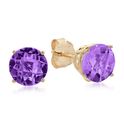 Maxcolor 10k Yellow Gold 6mm Round Stud Earrings In Multi
