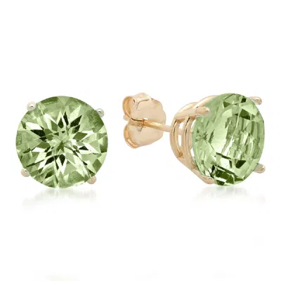 Maxcolor 10k Yellow Gold 8mm Round Checkerboard Cut Stud Earrings In Multi