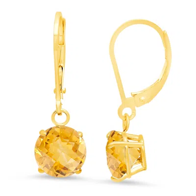 Maxcolor 10k Yellow Gold Round Checkerboard Cut Gemstone Leverback Earrings (8mm)