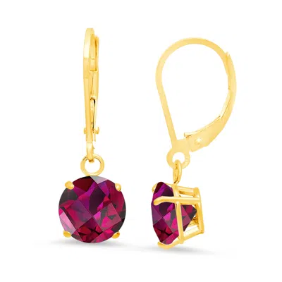 Maxcolor 10k Yellow Gold Round Checkerboard Cut Gemstone Leverback Earrings (8mm) In Purple