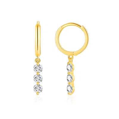 Maxcolor 10k Yellow Gold Triple Cubic Zirconia Huggie Dangle Earrings