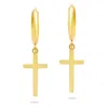 Maxcolor 10k Yellow Or White Gold Dangle Cross And Hidden Notched Small Huggie Hoop Earrings In Yellow