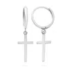 Maxcolor 10k Yellow Or White Gold Dangle Cross And Hidden Notched Small Huggie Hoop Earrings In Metallic