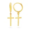 Maxcolor 10k Yellow Or White Gold Dangle Cross And Hidden Notched Small Huggie Hoop Earrings In Gold