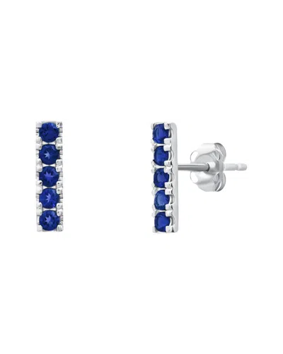 Maxcolor 14k 0.30 Ct. Tw. Lab-grown  Created Blue Sapphire Stud Earrings In Silver